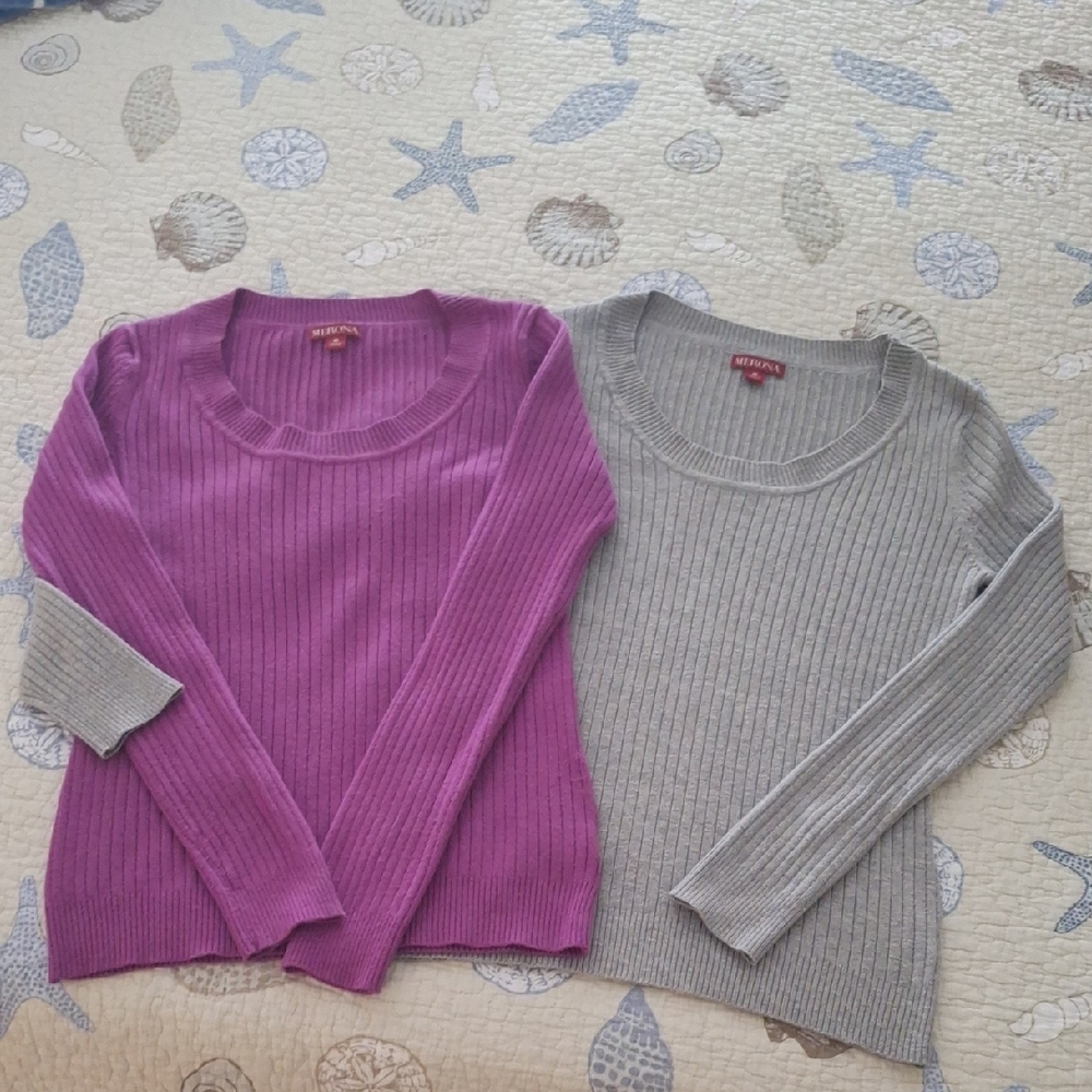 Merona Purple and Gray Crew Neck Ribbed Sweaters